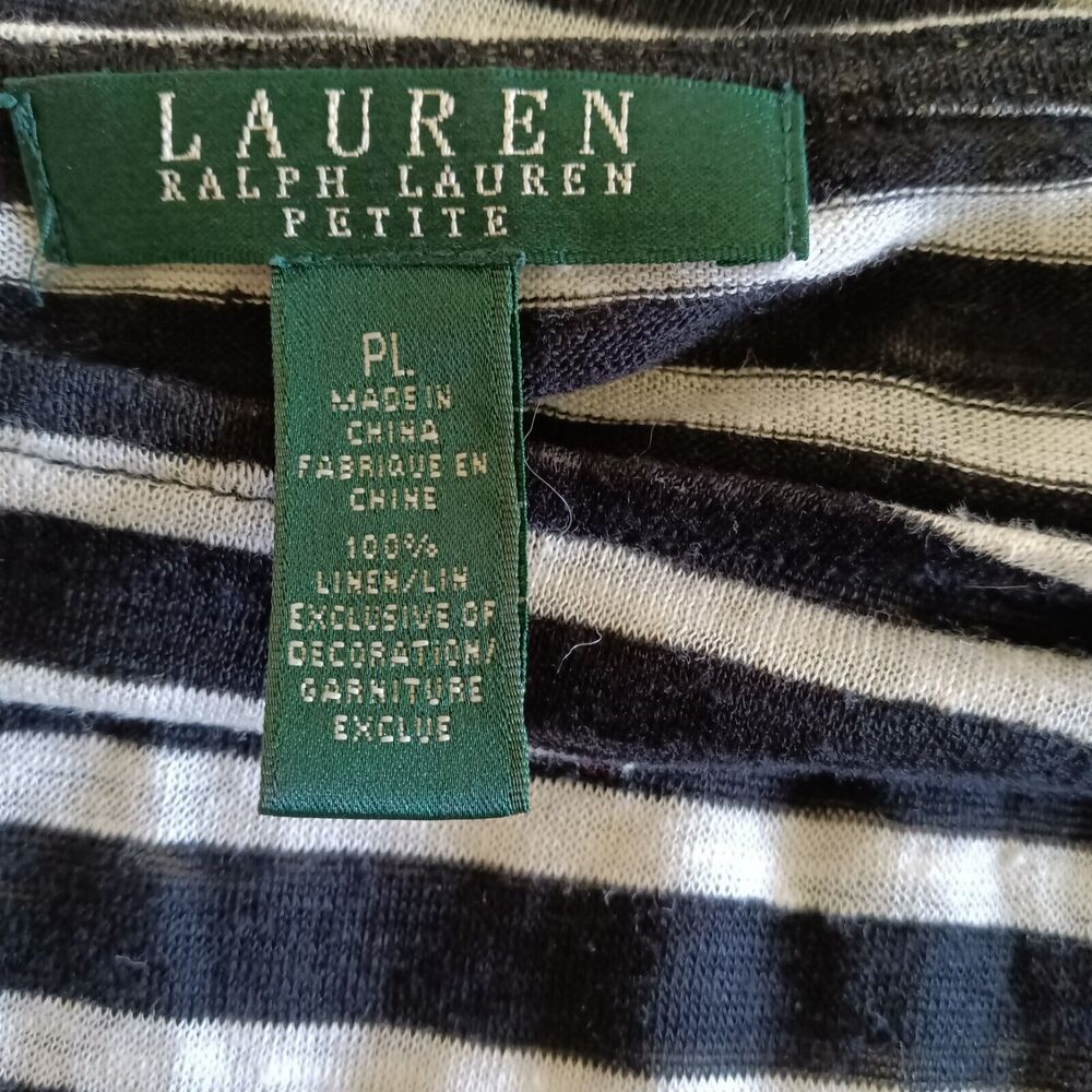 Lauren Ralph Lauren 100% Linen Lightweight Black Striped Long Sleeve Top P/L - Picture 6 of 6